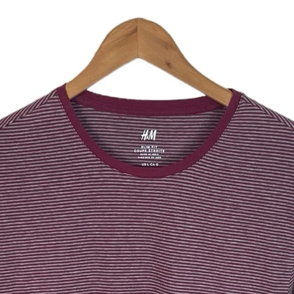 TS708 Men’s H&M Striped SLIM Fit Casual Ringer T Shirt L - Picture 3 of 4